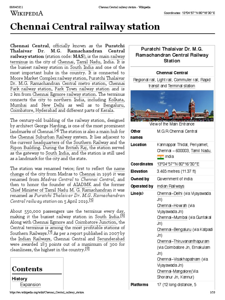 Chennai Central Railway Station Madras | PDF | Rail Transport | Transport