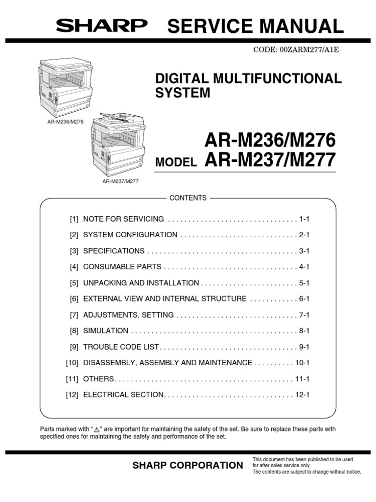Service Manual Sharp AR M237 | PDF | Image Scanner | Equipment