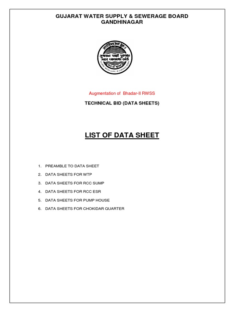 List of Data Sheet Gujarat Water Supply & Sewerage Board Gandhinagar PDF Mortar (Masonry