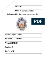 Ftveti Department of Assignment For The: Entrepreneurship Ntrepreneurship