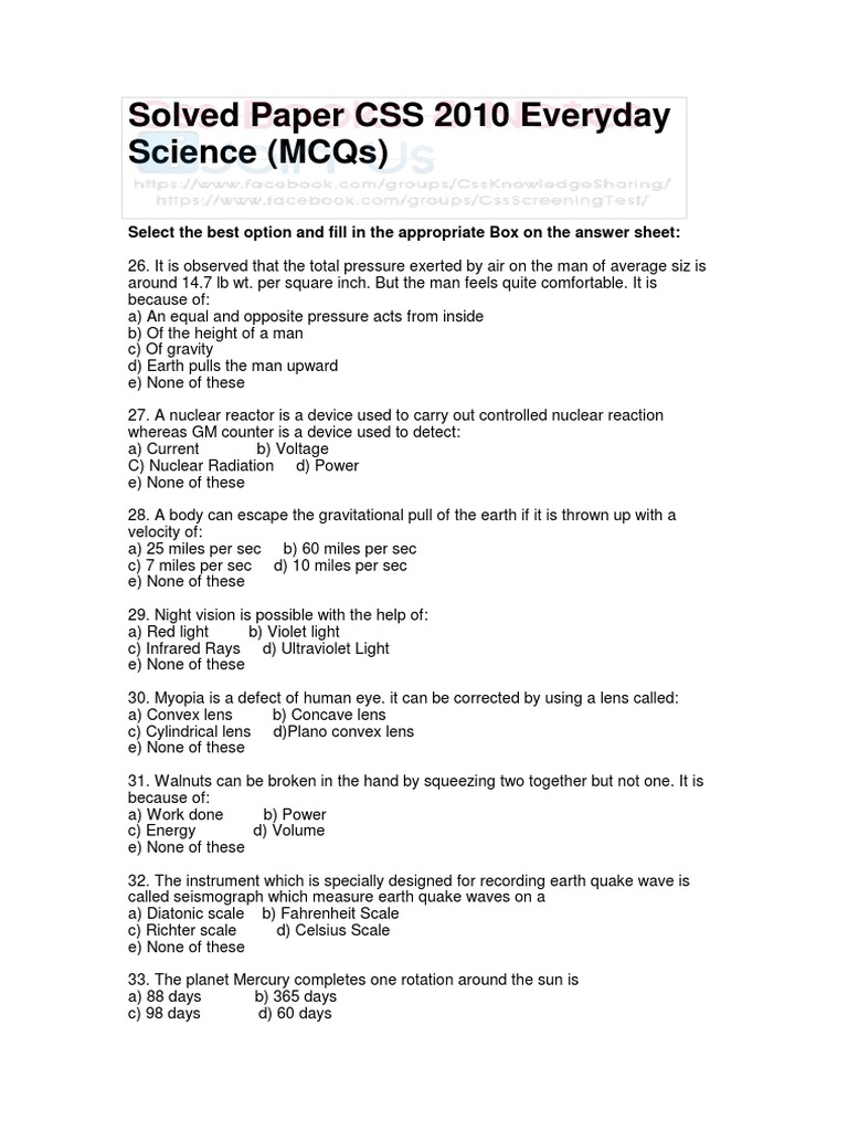 Solved Paper CSS 2010 Everyday | PDF | Digestion | Light