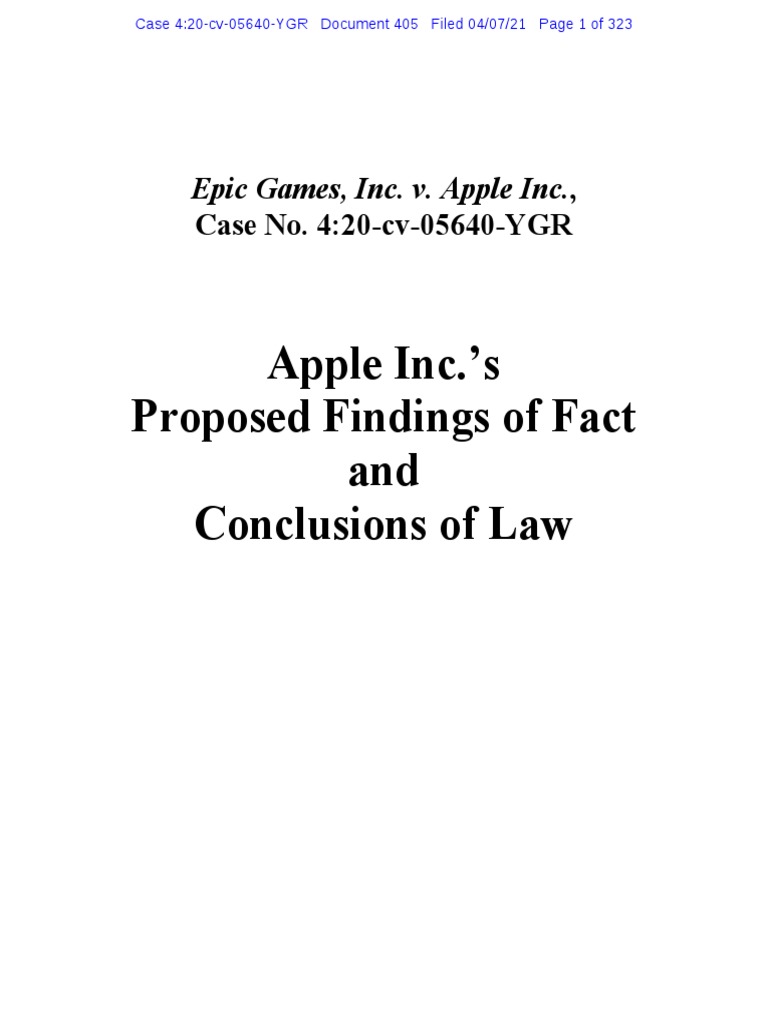 Apple's Proposed Findings of Fact and Conclusions of Law in Epic Games v.  Apple | PDF | App Store (I Os) | Ios