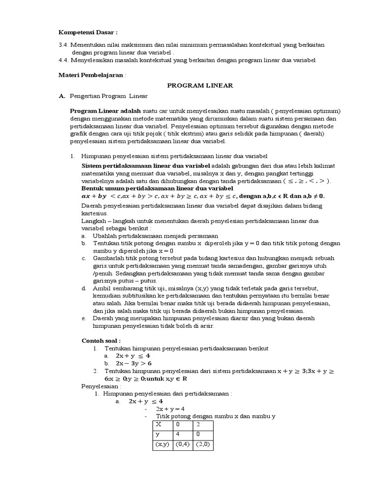 Program Linear: Nilai Maksimum & Minimum | PDF | Metode & Bahan Ajar