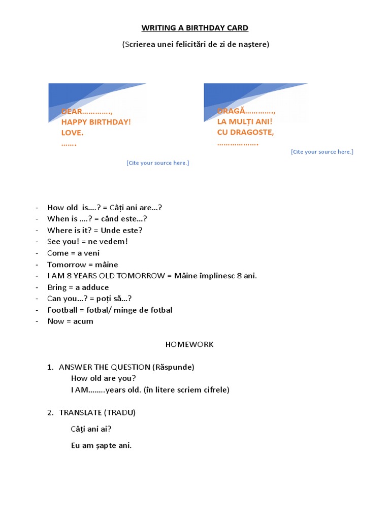 Writing A Birthday Card | PDF