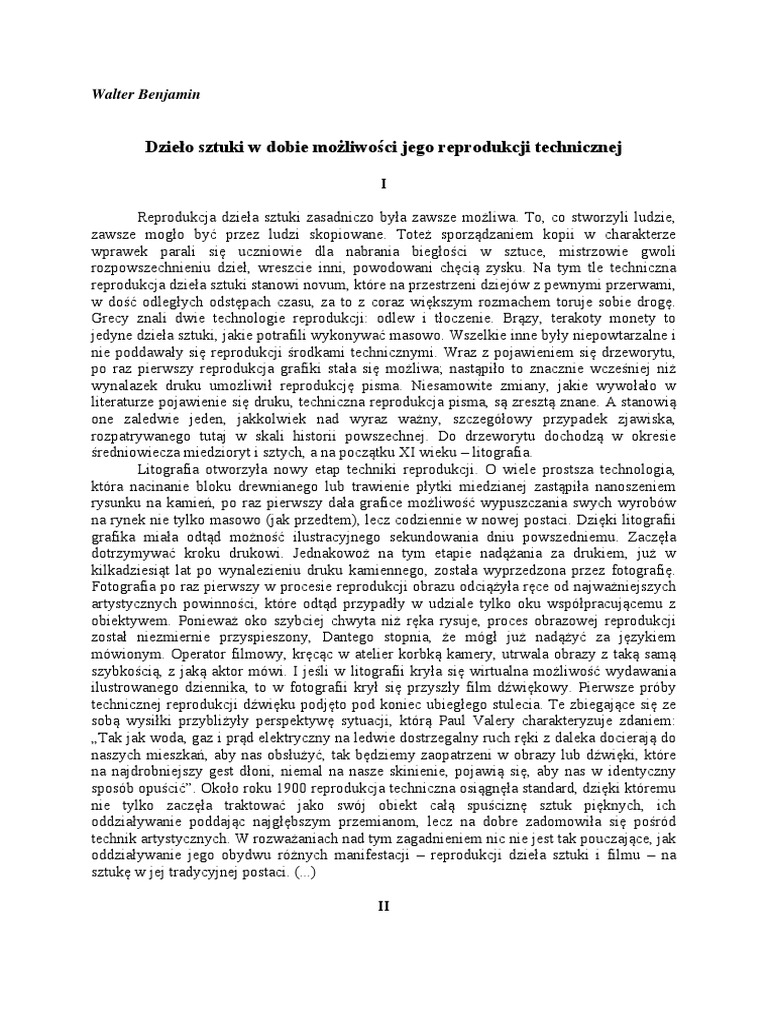 Czym Się Różni Oryginalne Dzieło Sztuki Od Kopii I Reprodukcji Benjamin Walter - Dzieło Sztuki W Dobie Możliwości Jego Reprodukcji