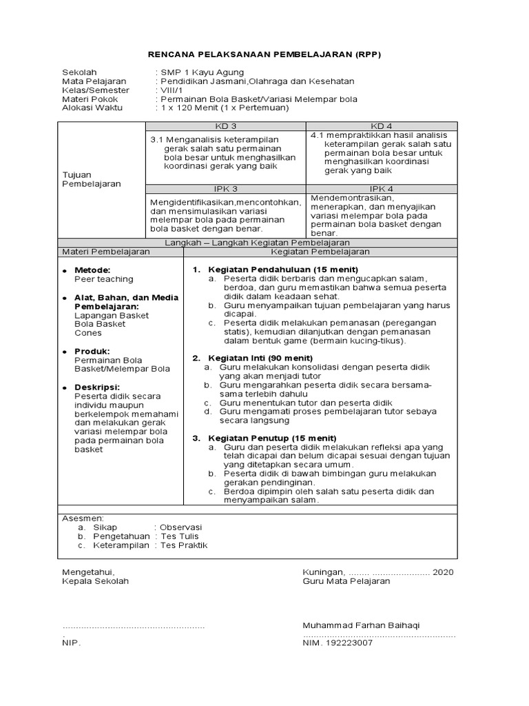 RPP Peer Teaching Bola Basket SMP | PDF