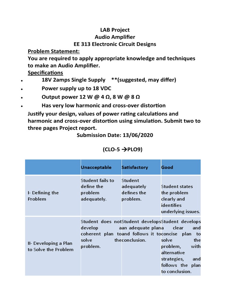 EE 313 Audio Amplifier Project Guide | PDF | Amplifier | Electronic ...