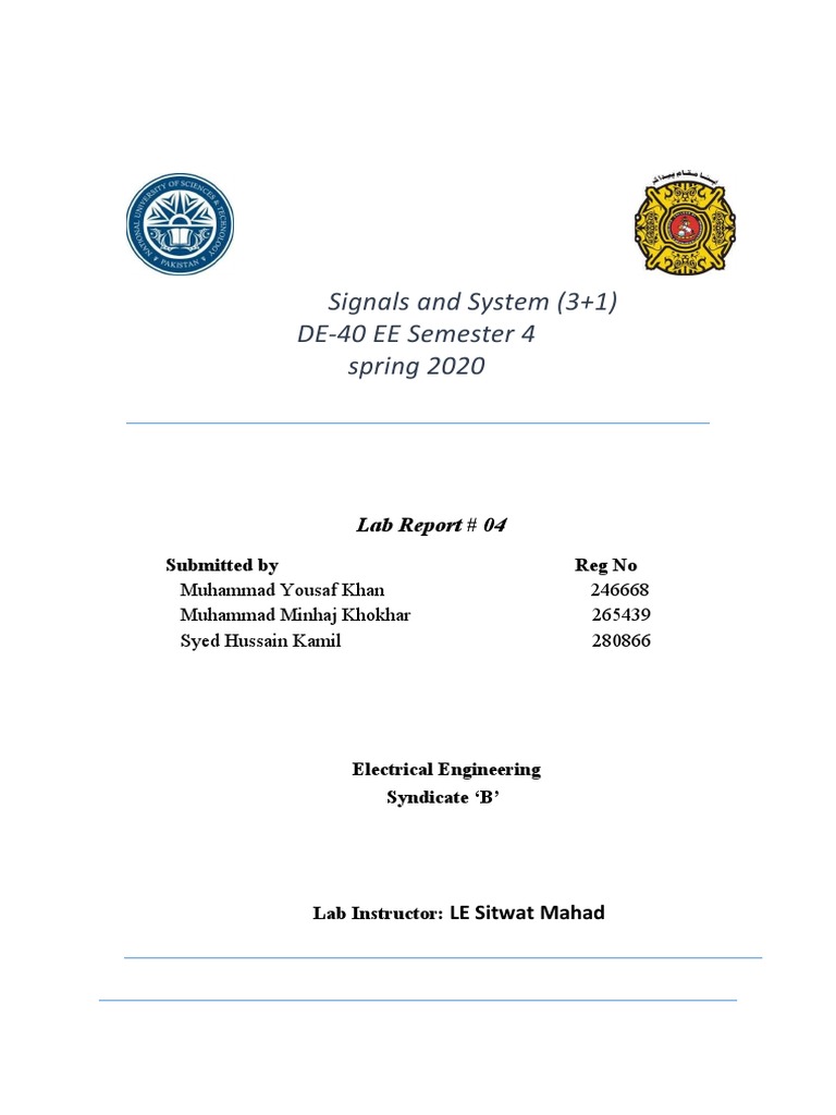 Signals and System (3+1) DE-40 EE Semester 4 Spring 2020: Lab Report ...