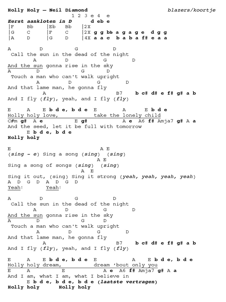 Holly Holy Neil Diamond Chords PDF