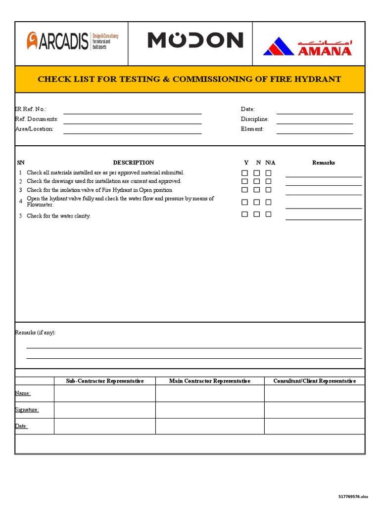 Checklist T & C Fire Hydrant | PDF
