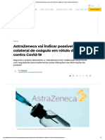 AstraZeneca vai indicar possível efeito colateral de coágulo em rótulo de vacina contra Covid-19