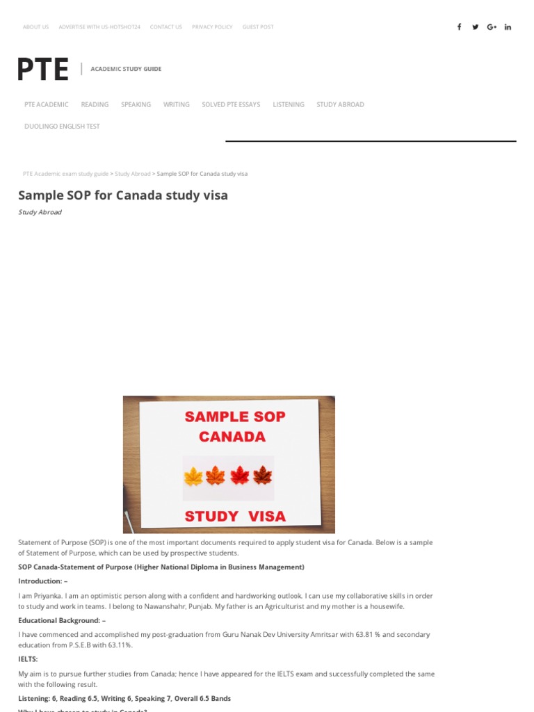 Sample SOP For Canada Study Visa - Study in Canada | PDF ...