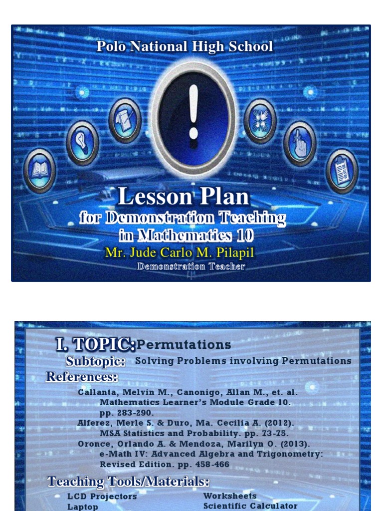 Grade 10 Permutation Lesson Plan | PDF | Permutation | Teaching Mathematics