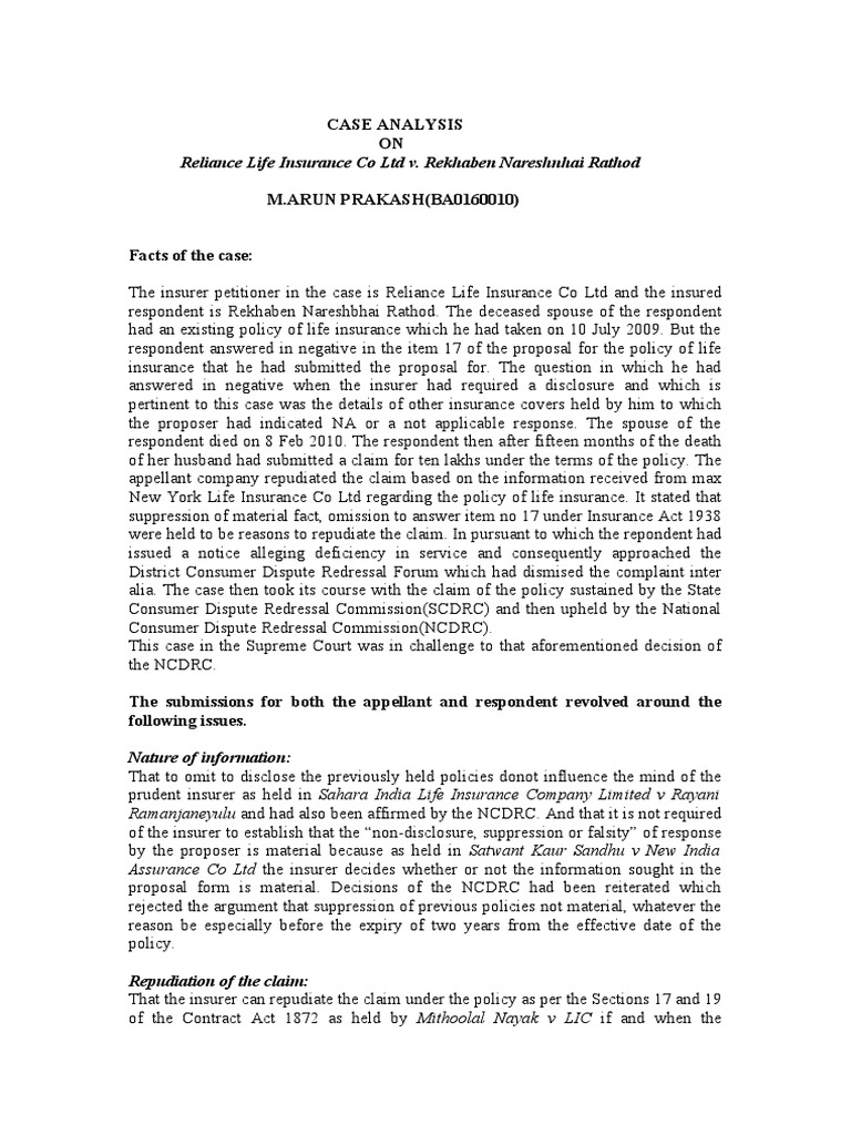 Supreme Court Ruling on Life Insurance Claims | PDF | Insurance ...