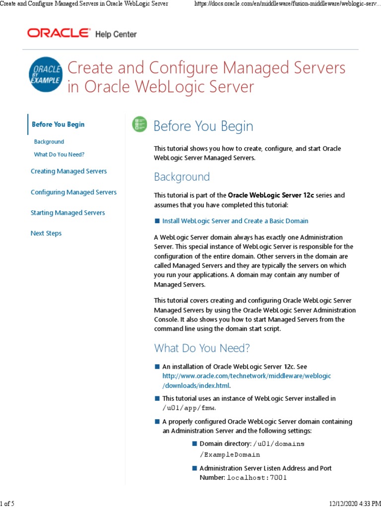 Create and Configure Managed Servers in Oracle Logic Server PDF