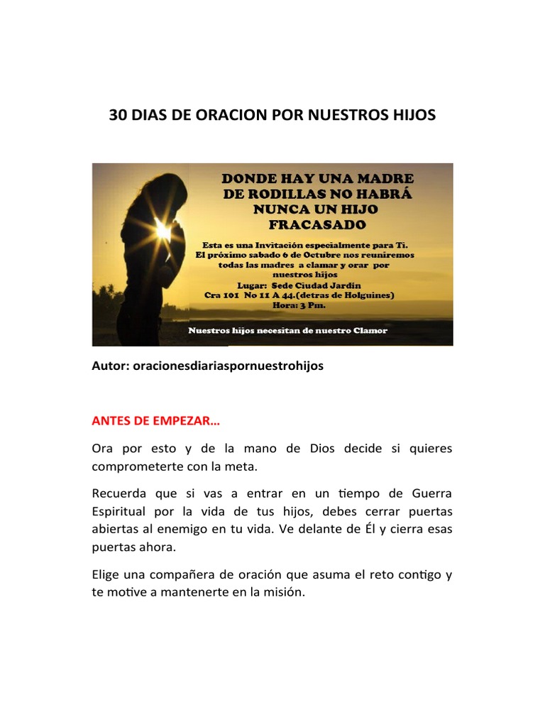 30 Dias de Oracion Por Nuestros Hijos | PDF | Oración | Pecado