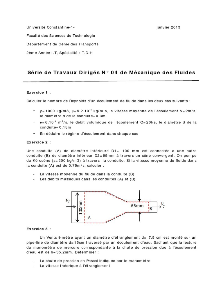 TD N°4 MDF | PDF | Dynamique des fluides | Dynamique (Mécanique)