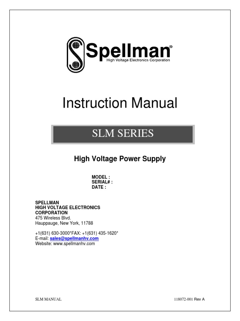 Spellman High Voltage Generator (SLMMAN) | PDF