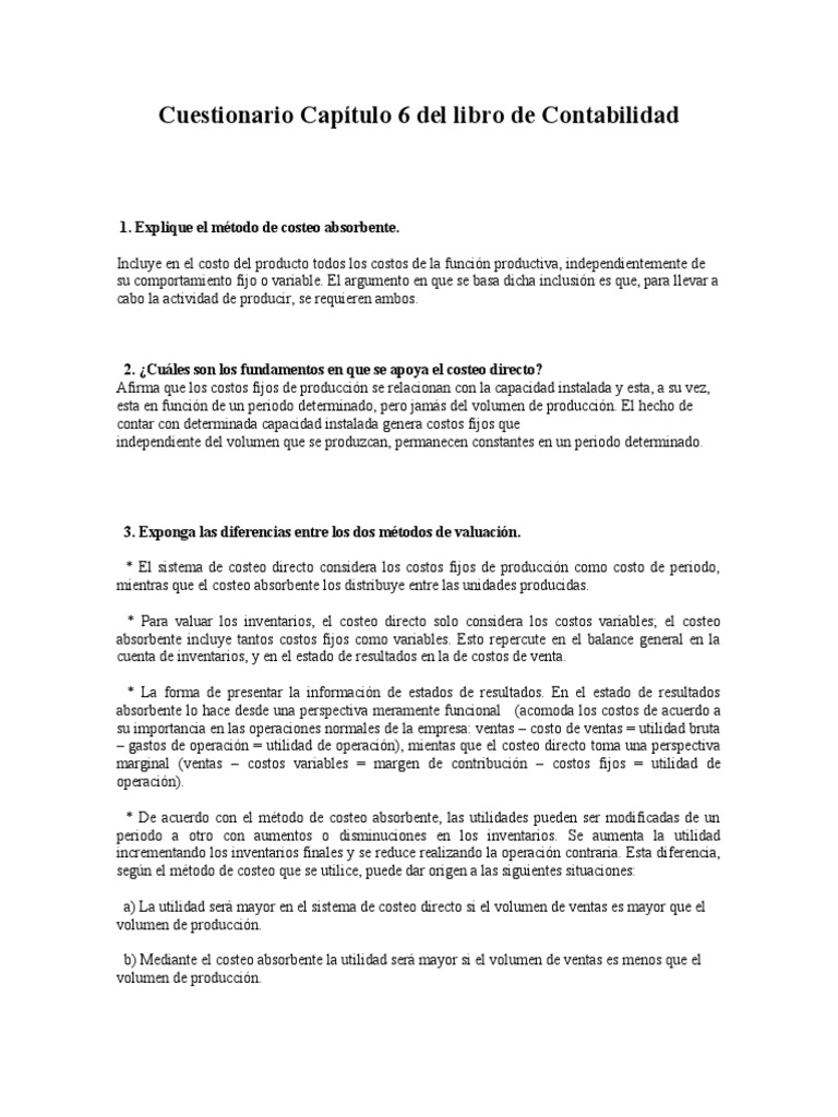 Costeo Directo vs. Absorbente en Contabilidad | PDF | Costo | Estado de ...