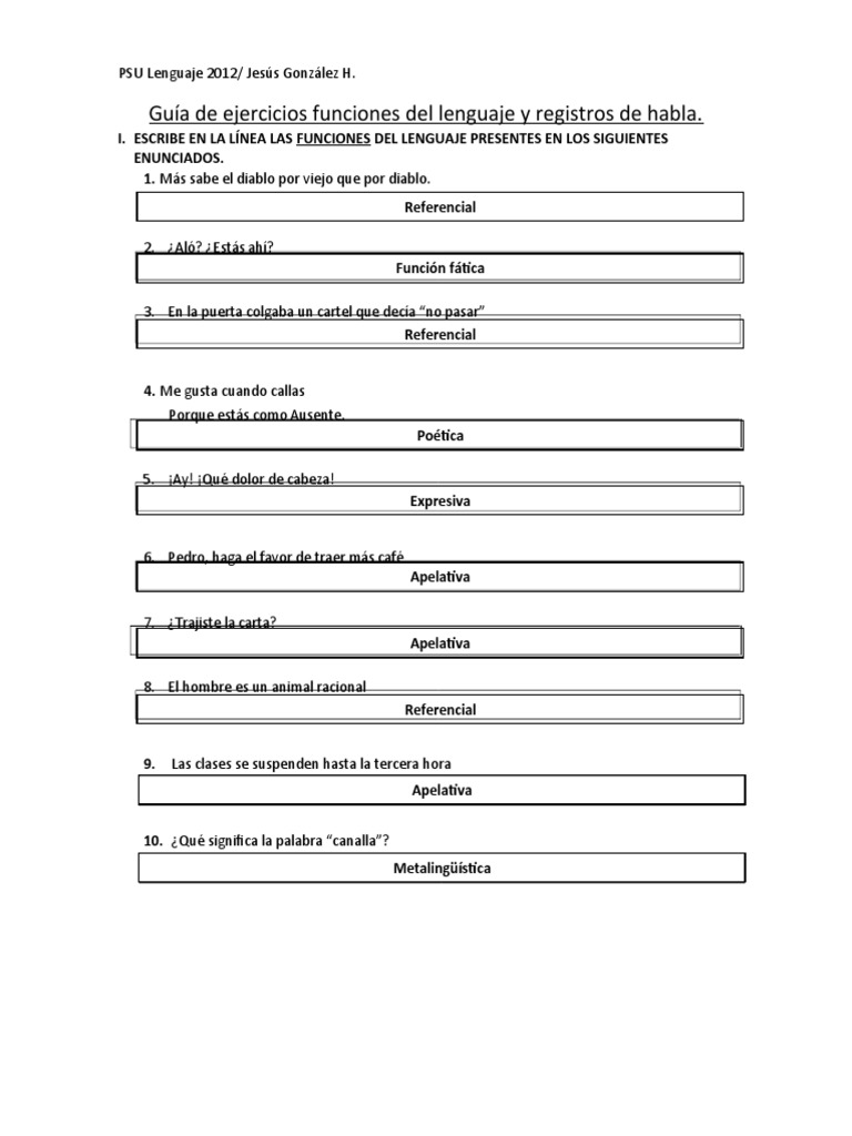 Ejercicios sobre funciones del lenguaje | PDF | Blasfemia | Cognición