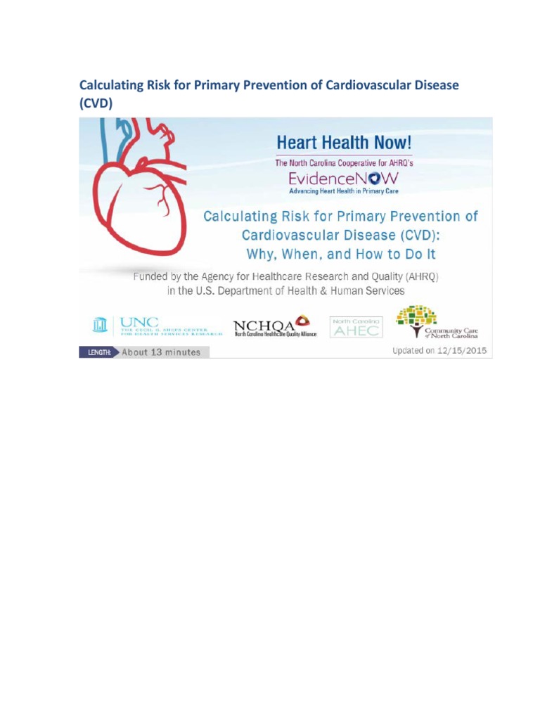 Calculating Risk For Primary Prevention of Cardiovascular Disease (CVD ...