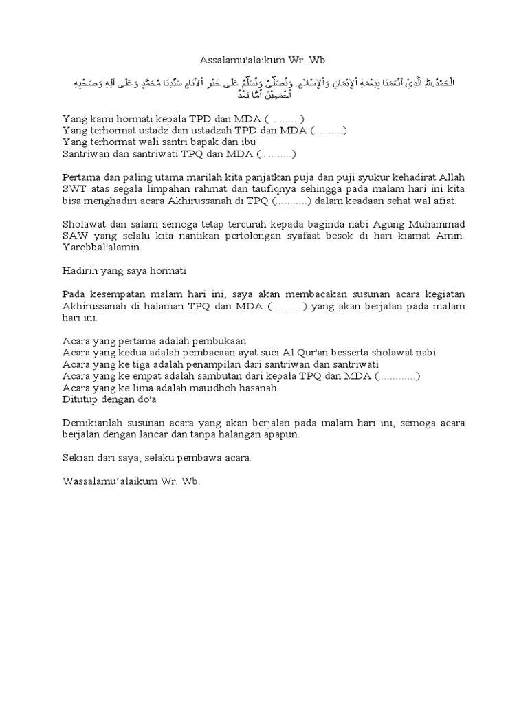 Contoh Mc Akhirussanah Tpq Dan Madin Pembawa Acara