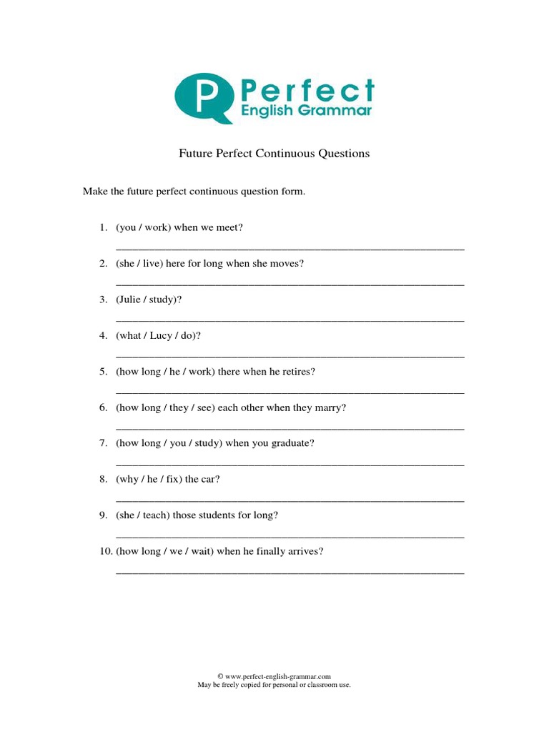 Future Perfect Continuous Questions PDF