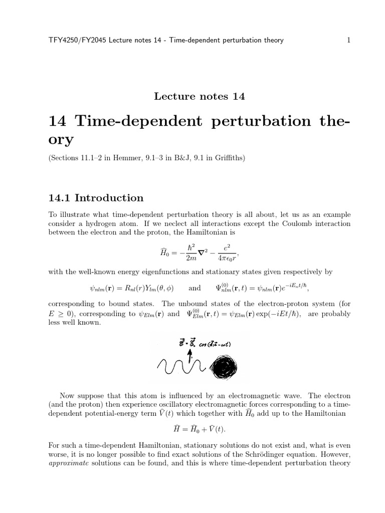 TFY4250 FY2045 Lecture Notes 14 Time Dep | PDF | Perturbation Theory ...