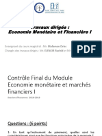 Travaux Dirigés: Economie Monétaire Et Financière I