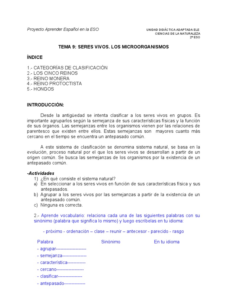 Naturales1Eso Tema9 Los Microorganismos | PDF | Algas | Hongo