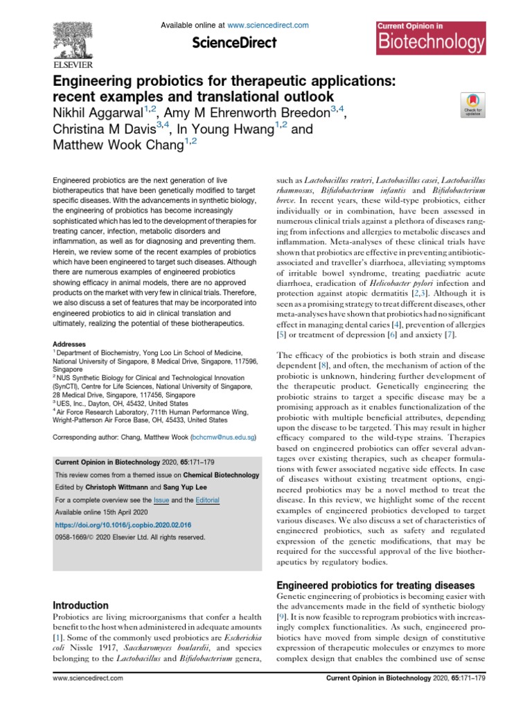 Engineered Probiotics for Disease Therapy | PDF | Probiotic ...