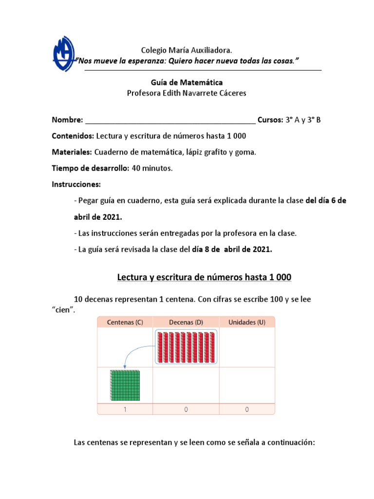 Guía de Matemática: Números hasta 1000 | PDF | Violencia