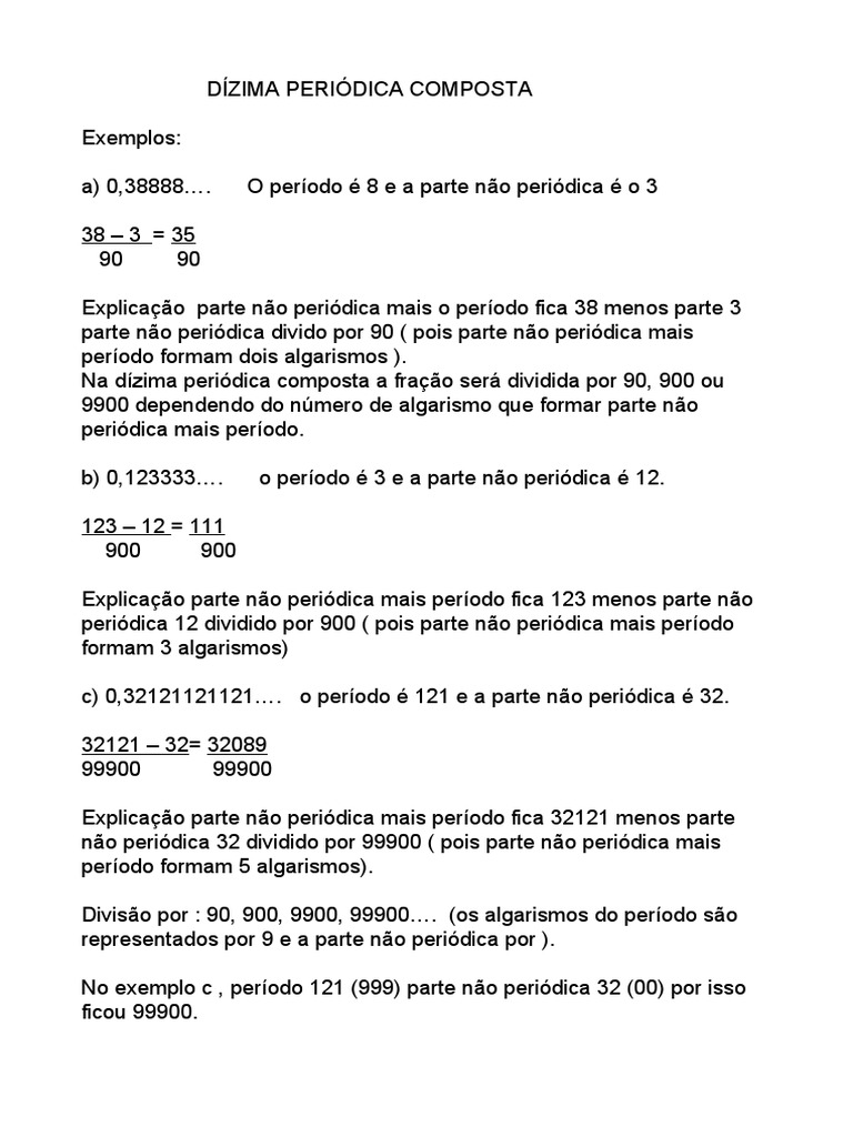 Dízima Periódica Composta 8 Ano | PDF
