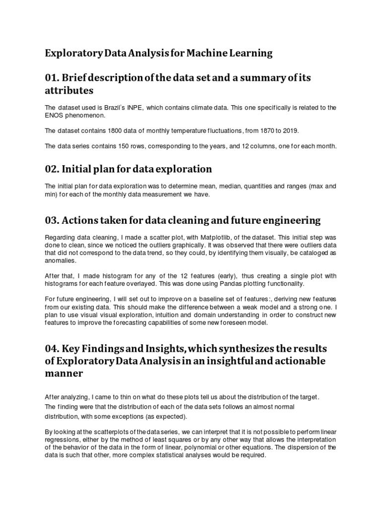 Exploratory Data Analysis For Machine Learning | PDF | Hypothesis ...