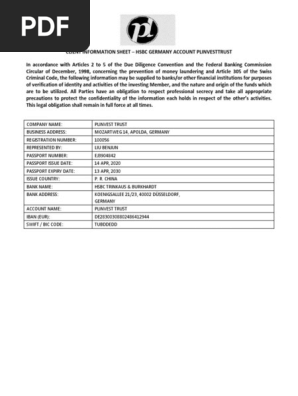 PLINVEST TRUST HSBC GER CLIENT INFORMATION SHEET