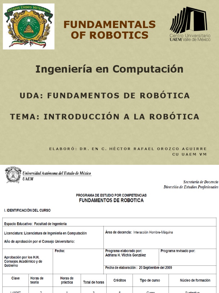 Fundamentals of Robotics: Ingeniería en Computación | PDF | Robot ...