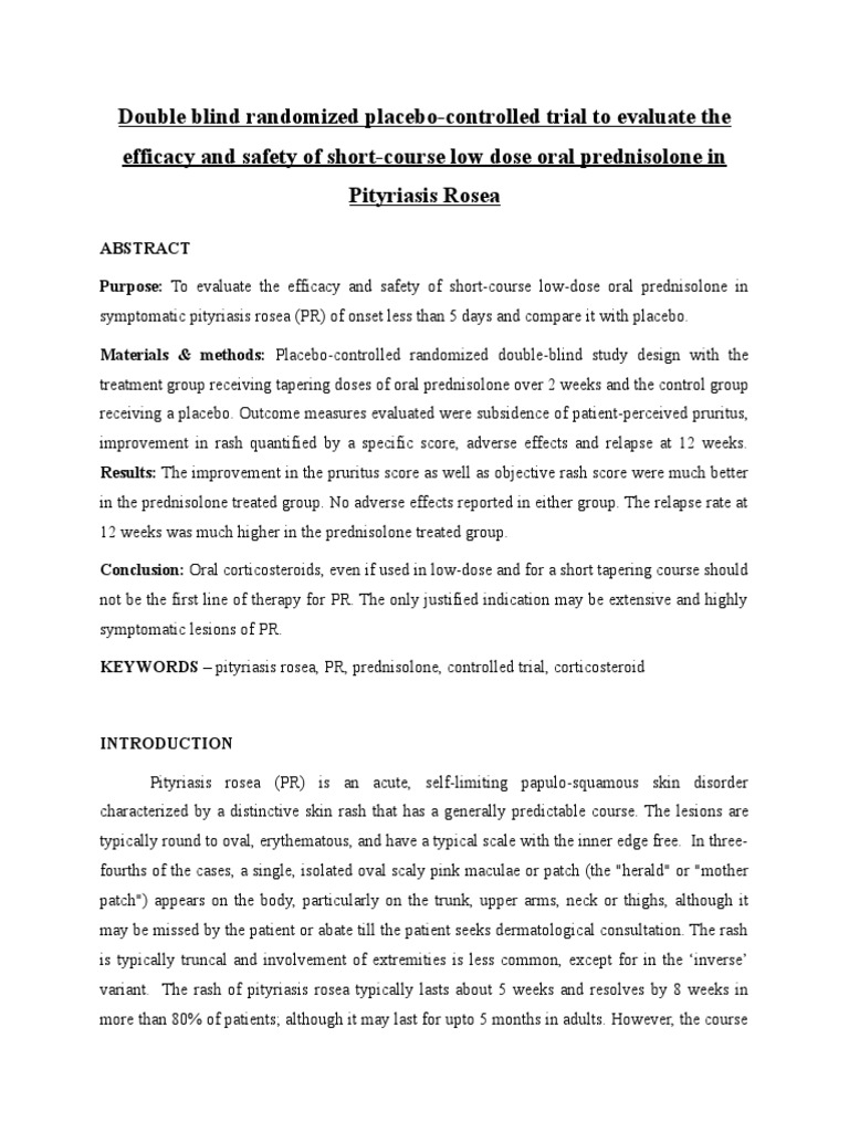 Efficacy of Prednisolone in Pityriasis Rosea | PDF | Placebo Controlled ...