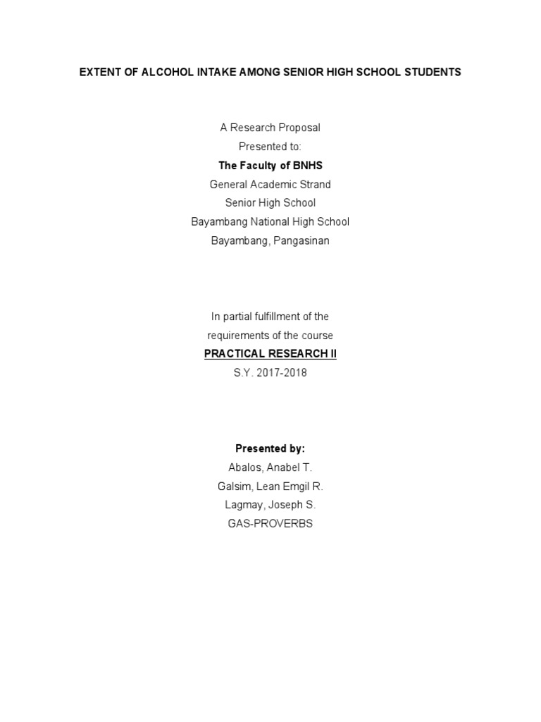 Extent of Alcohol Intake Among Senior High School Students | PDF