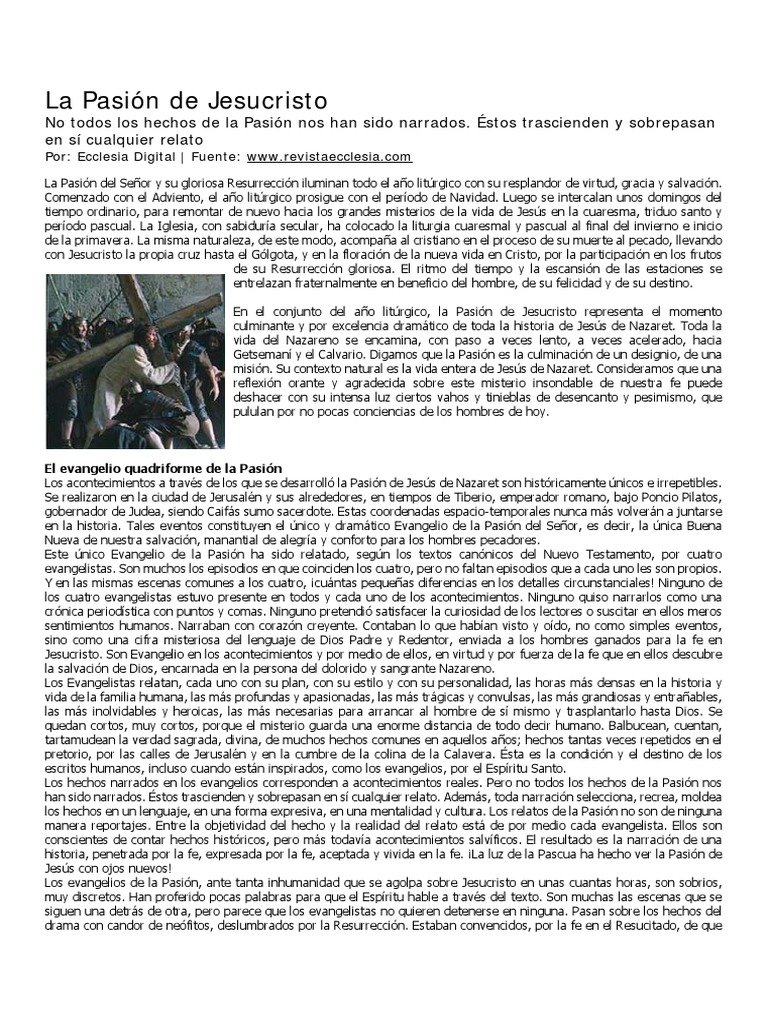 La Pasión de Cristo | Descargar gratis PDF | Año litúrgico | Evangelios