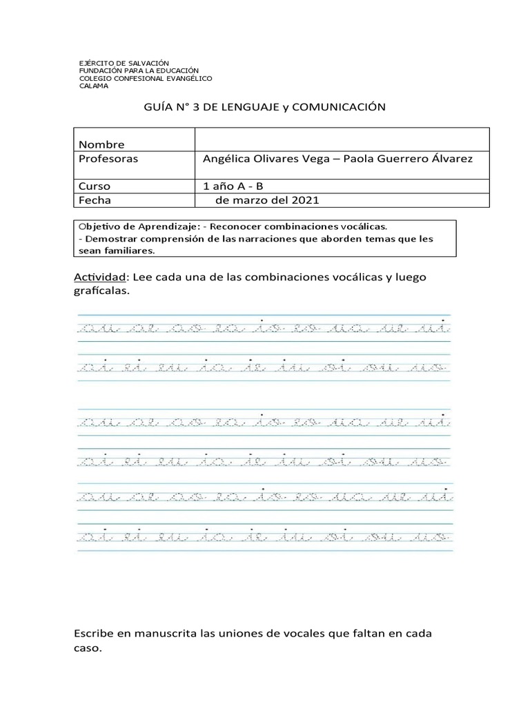 Guía #3 de Lenguajje 1 Año Básico | PDF | Artes del Lenguaje y ...