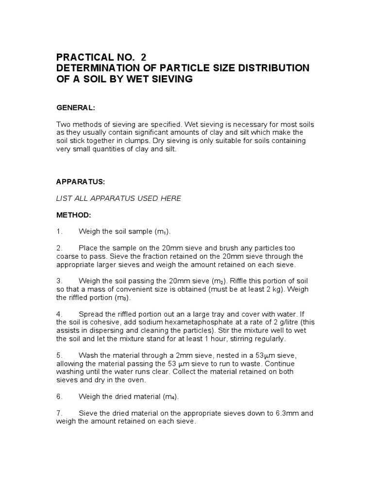Wet Sieving for Soil Particle Analysis | PDF | Particle Size ...