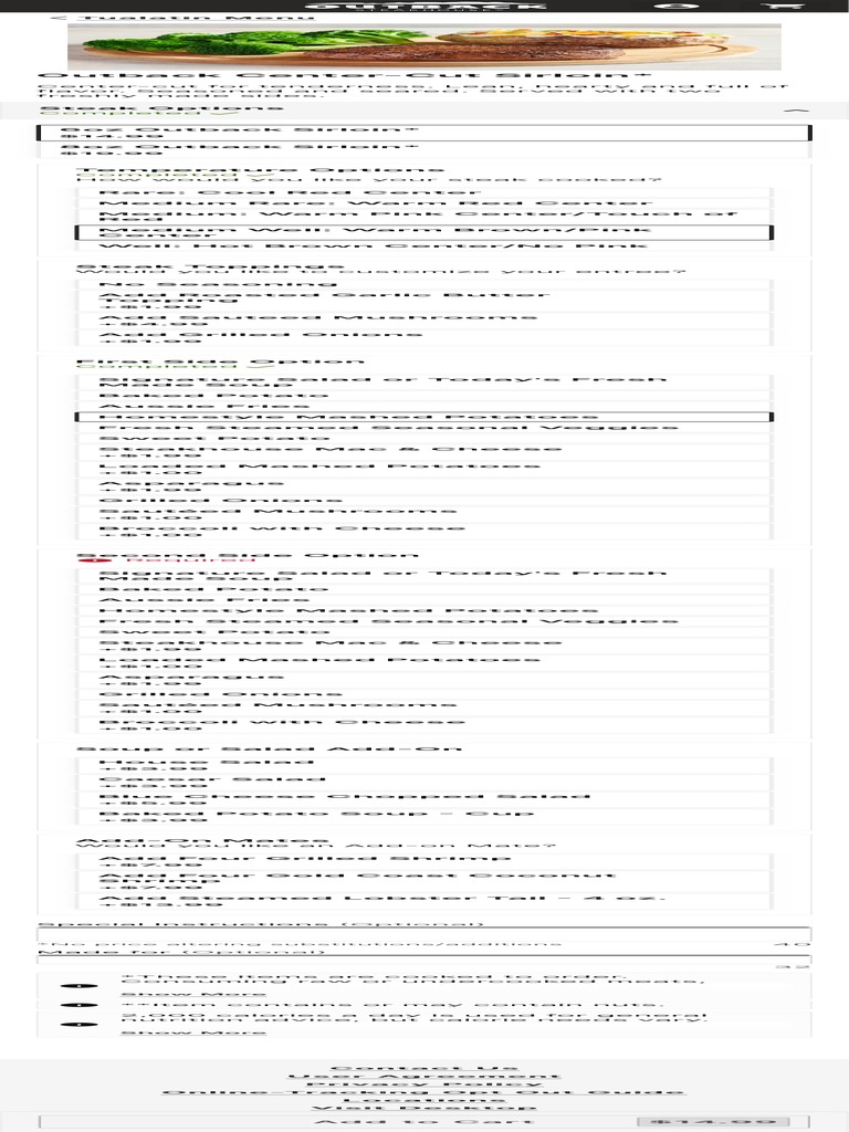 Outback Steakhouse Tualatin Order Online Outback CenterCut