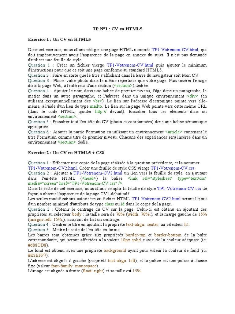 Création d'un CV en HTML5 et CSS | PDF | HTML5 | Html