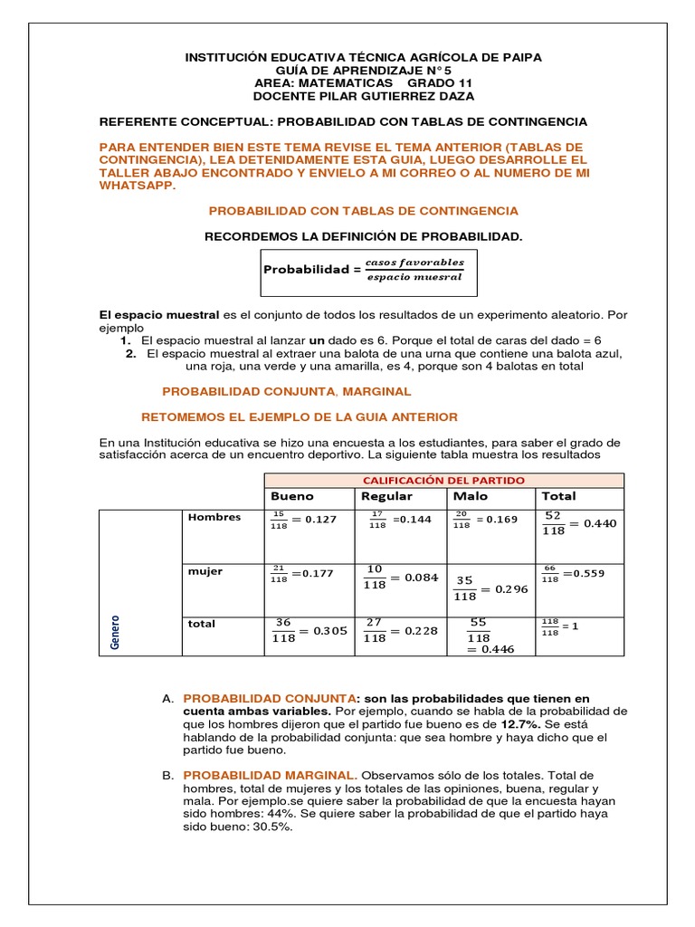PROBAB. Tablas Marginales PDF Probabilidad Enseñanza de matemática