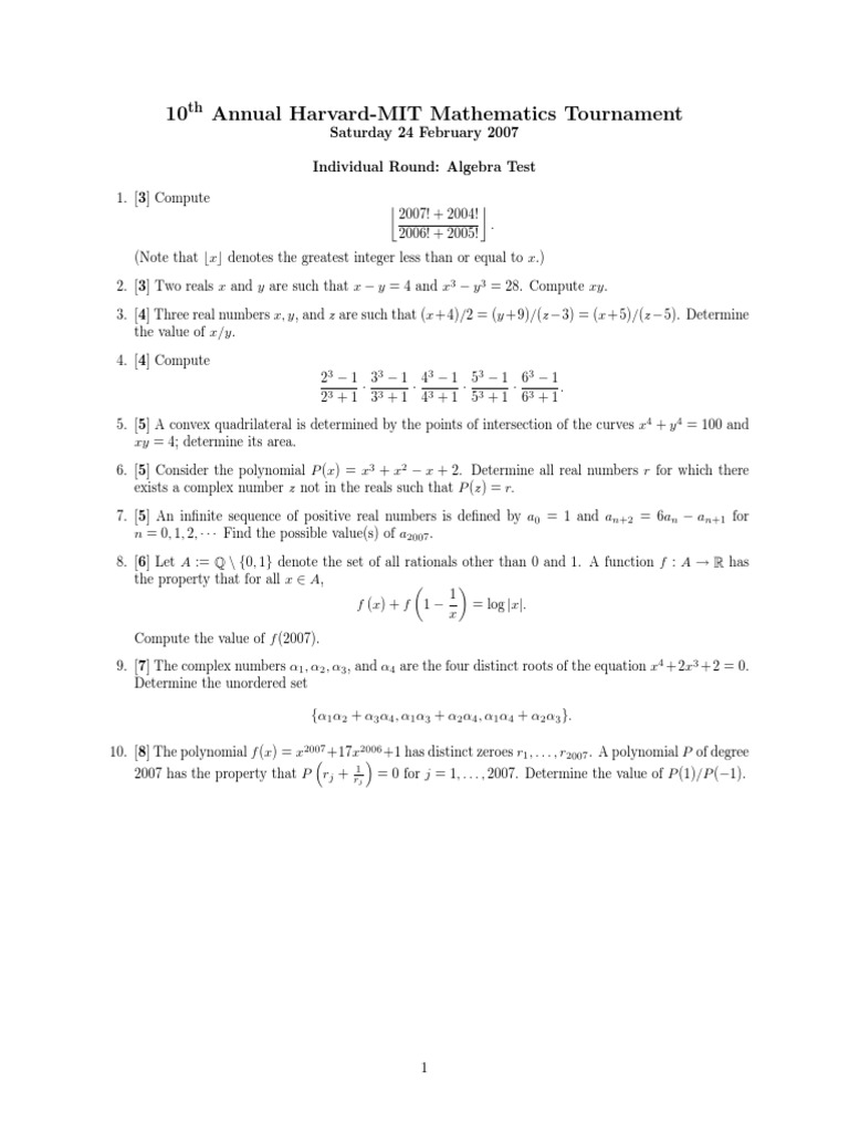 Harvard Mit Mathematics Tournament 2007 17 With Solutions Triangle Mathematical Analysis