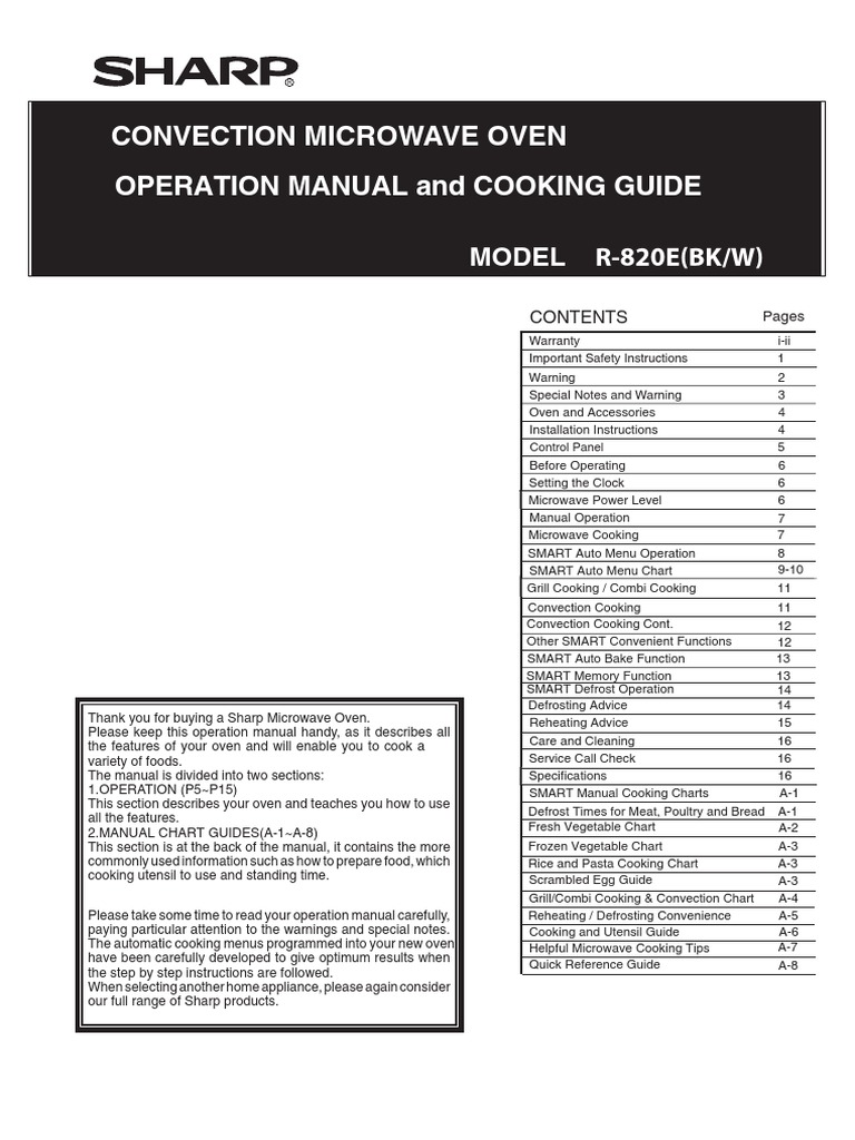 Convection Microwave Oven Operation Manual and Cooking Guide PDF Kitchen Utensil Oven