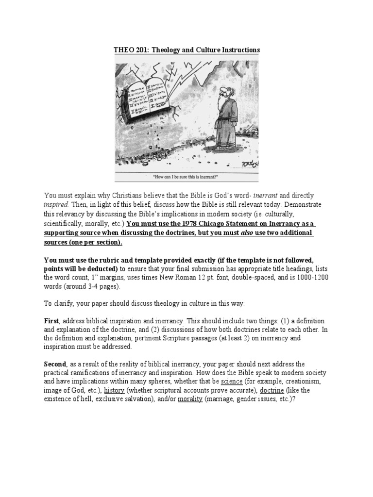 Theology And Culture Paper Instructions And Rubric 1 Pdf Biblical Inerrancy Metaphysics Of Religion