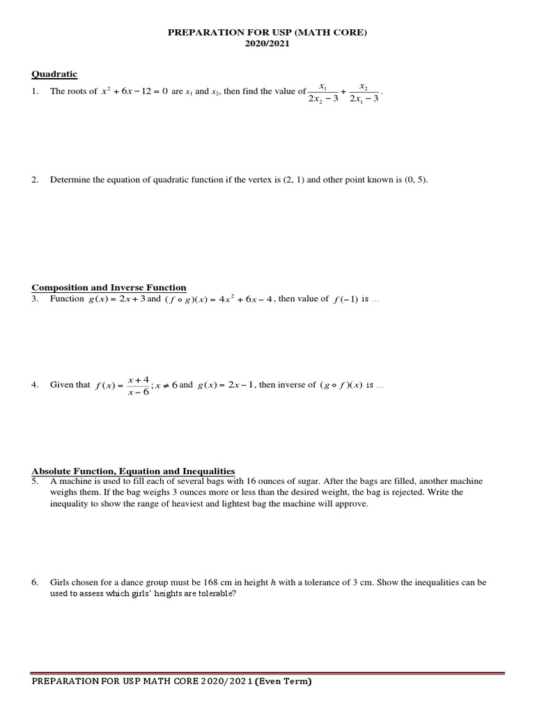 USP Math Core Preparation 2020/2021 | PDF | Sine | Trigonometric Functions