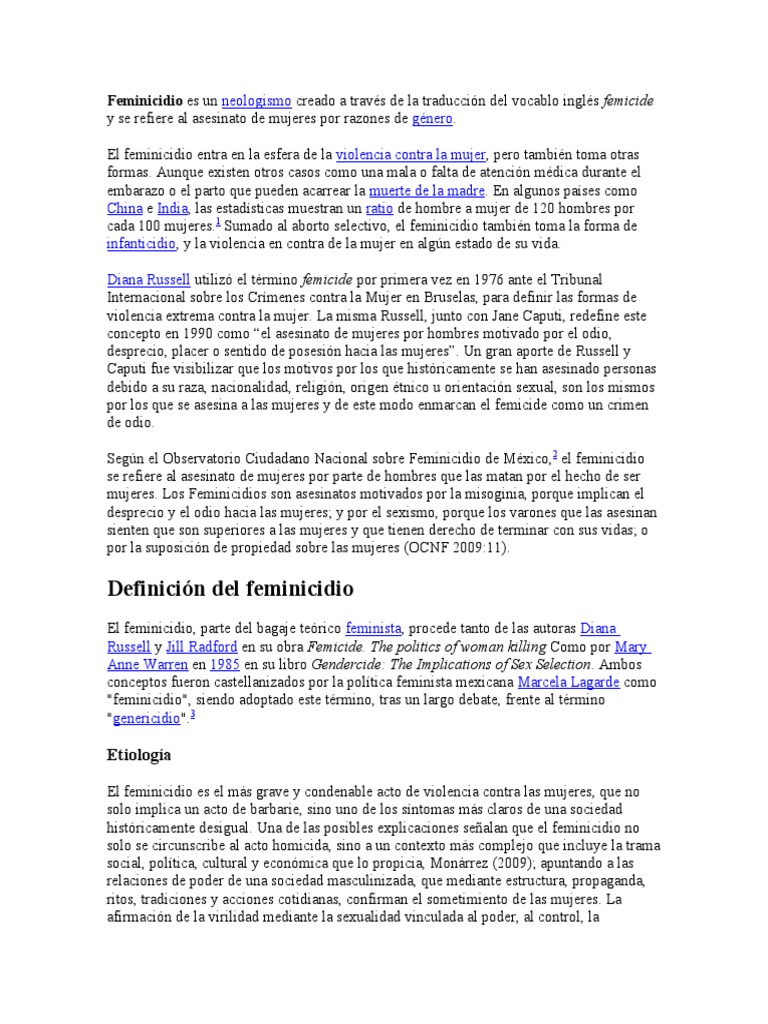 Definición y causas del feminicidio | PDF | La violencia contra las ...