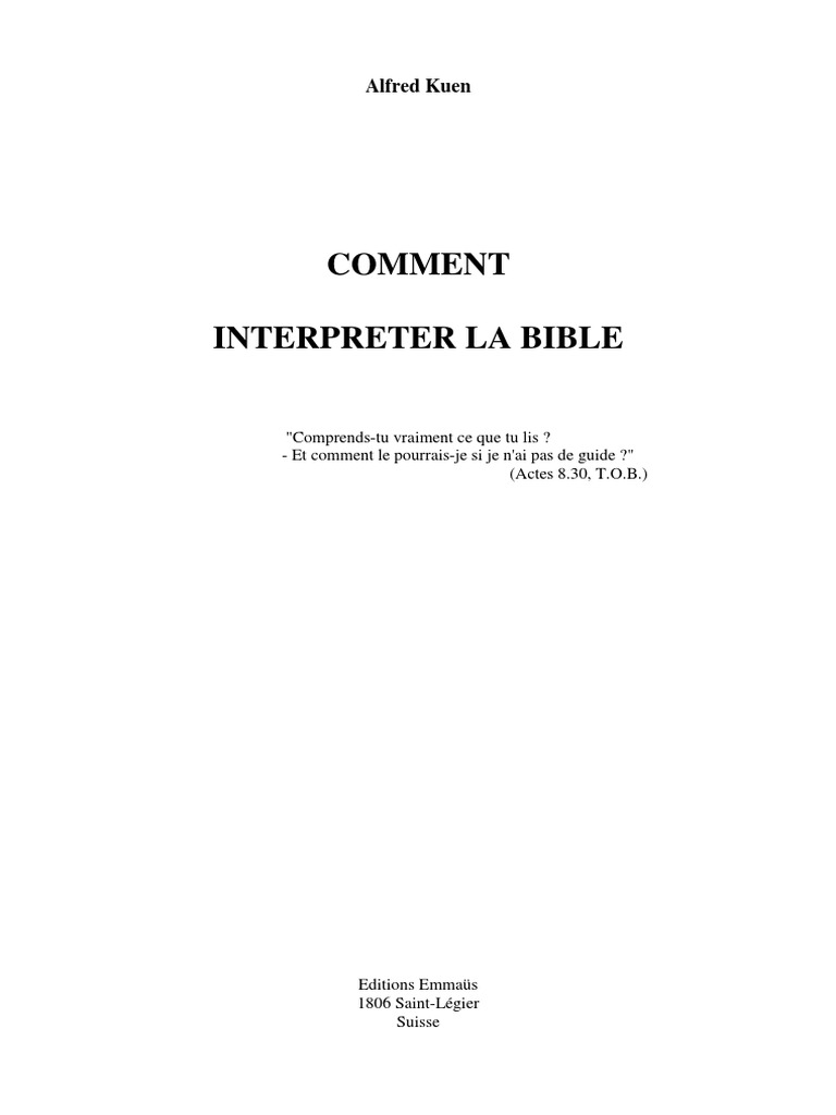 Kuen Comment Interpreter La Bible Pdf Hermeneutiques Textes Religieux